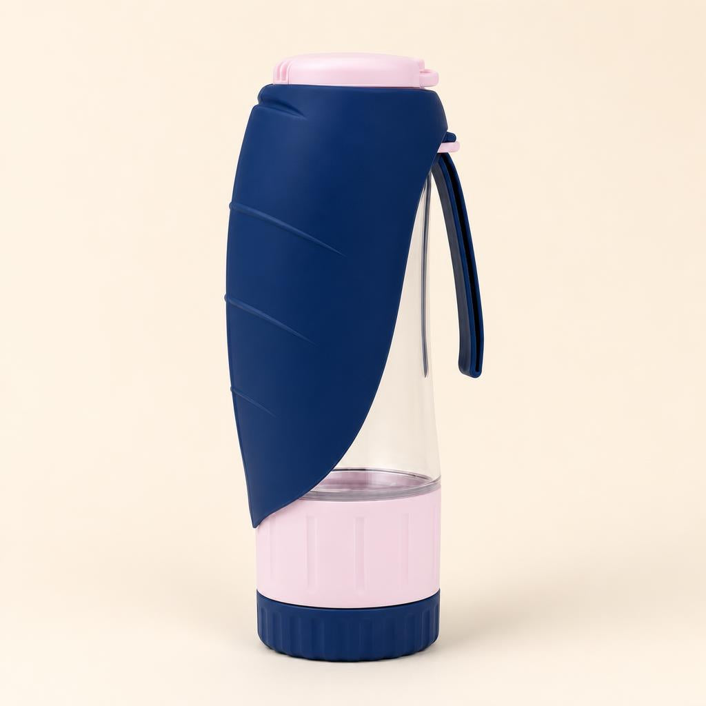 Botella dispensadora 2 en 1 para perros, color azul