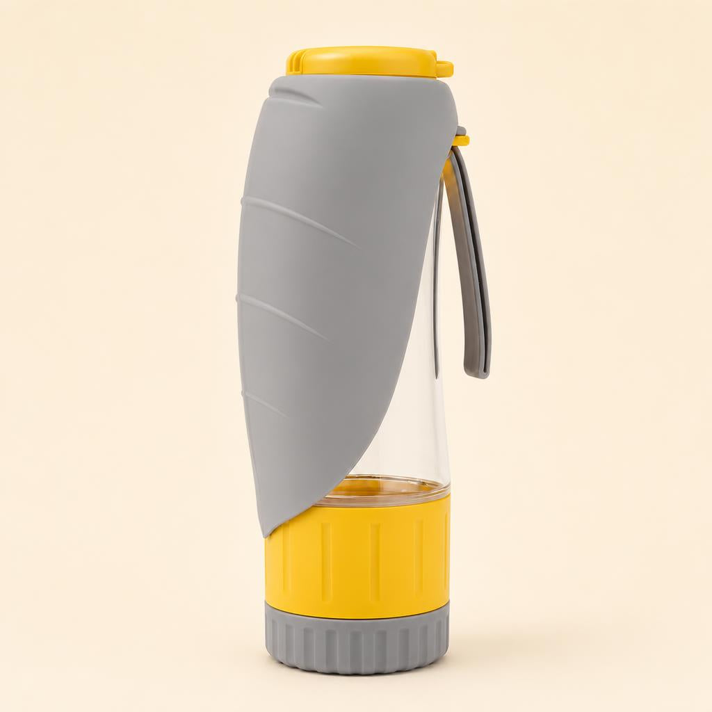 Botella dispensadora 2 en 1 para perros, color gris-amarillo