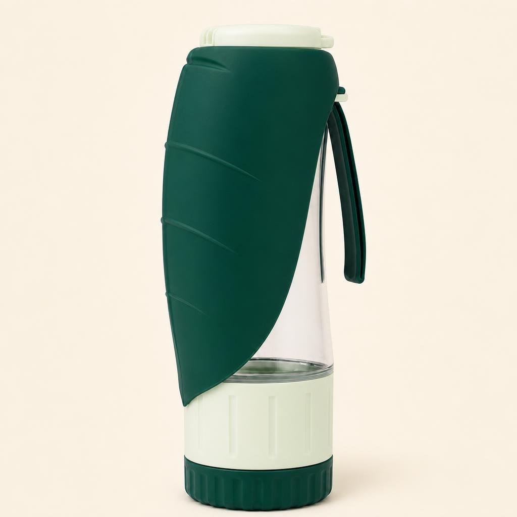 Botella dispensadora 2 en 1 para perros, color verde