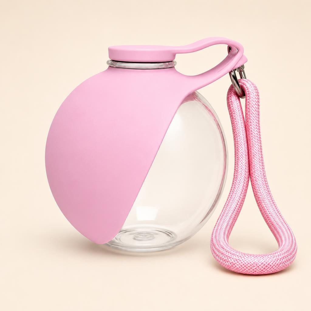 Botella de agua portátil 2 en 1 para perros, color rosa