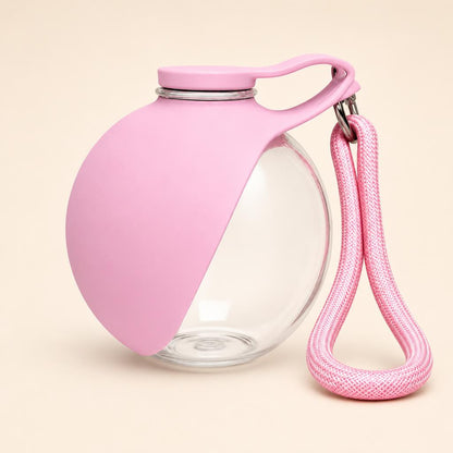 Botella de agua portátil 2 en 1 para perros, color rosa